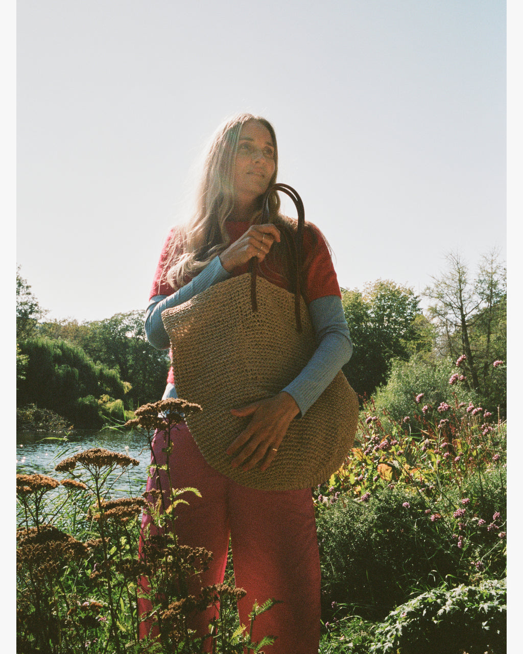 Large Natural Straw Skuldertaske