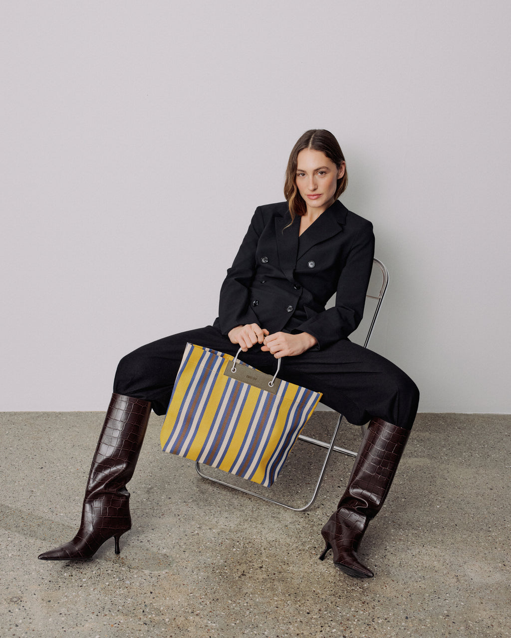 Medium Striped Mesh Håndveske