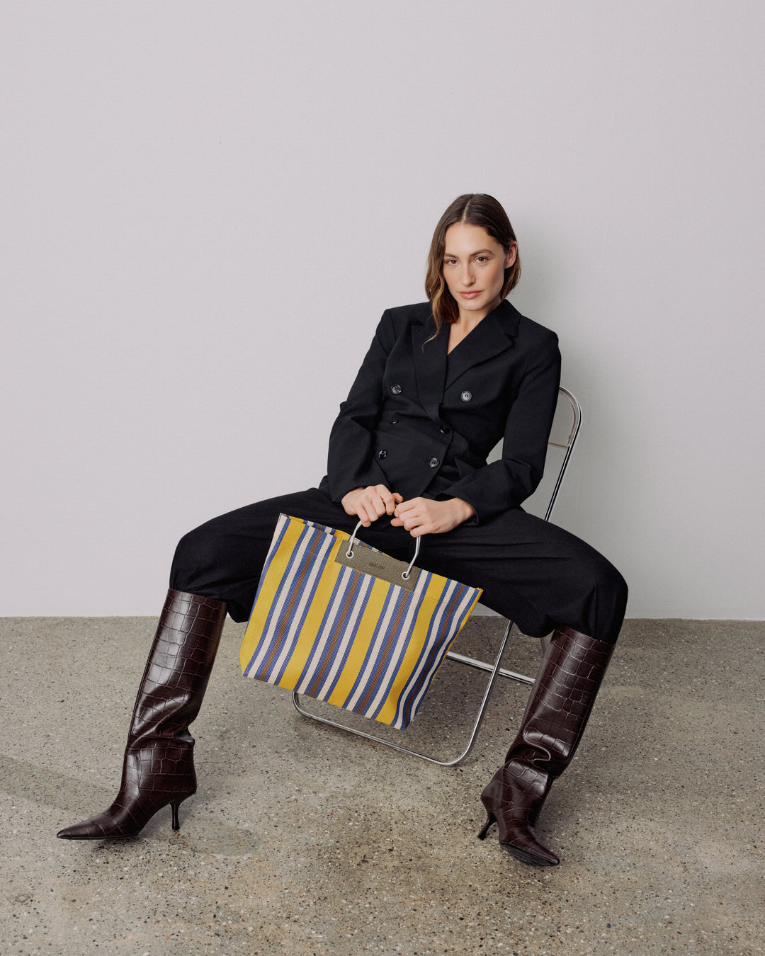 Medium Striped Mesh Håndveske